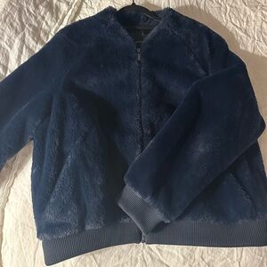 Navy Faux Fur Bomber Jacket